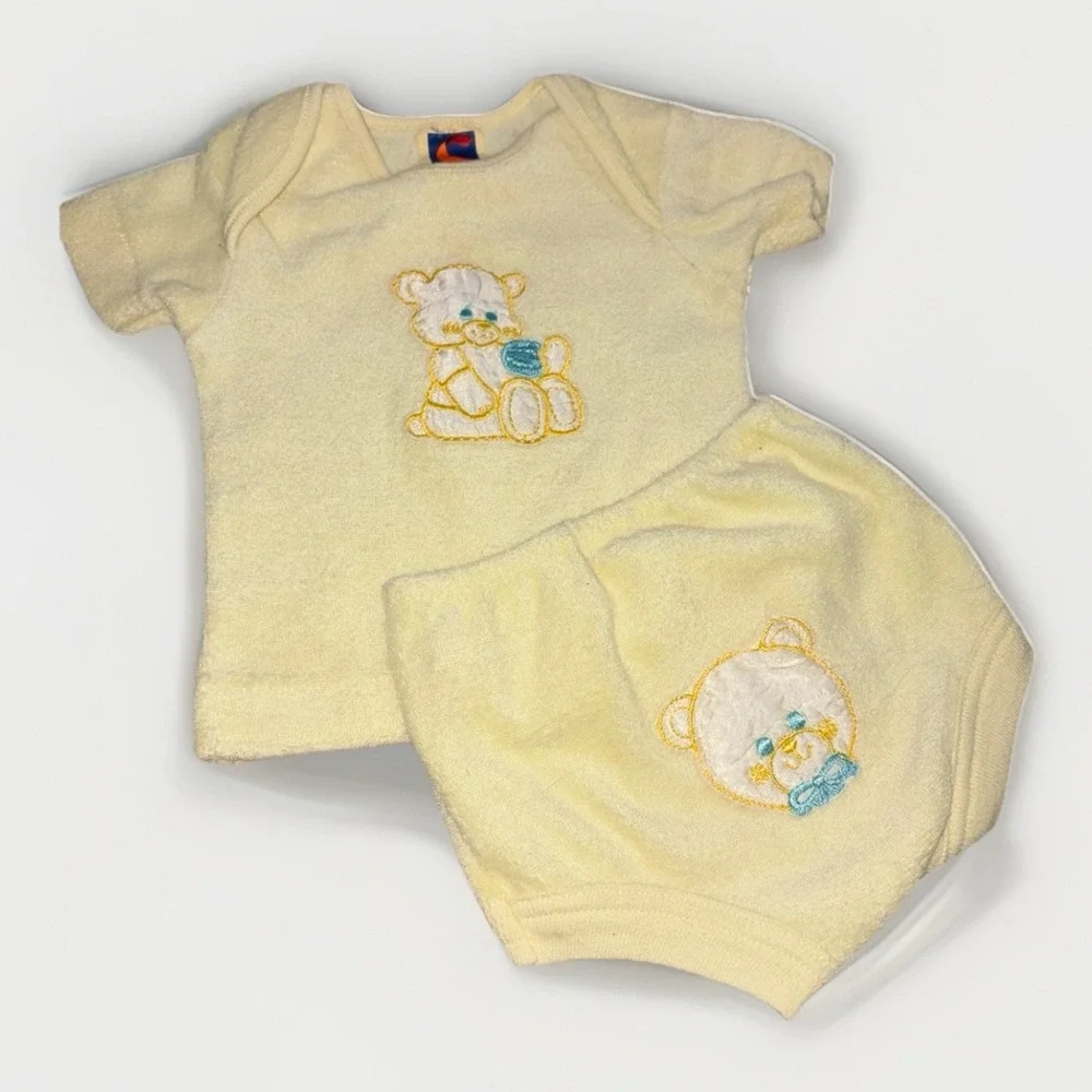 Vtg‎ 1980s Carters Terry Cloth Baby Set 9 Months Made in USA Yellow Teddy Bear